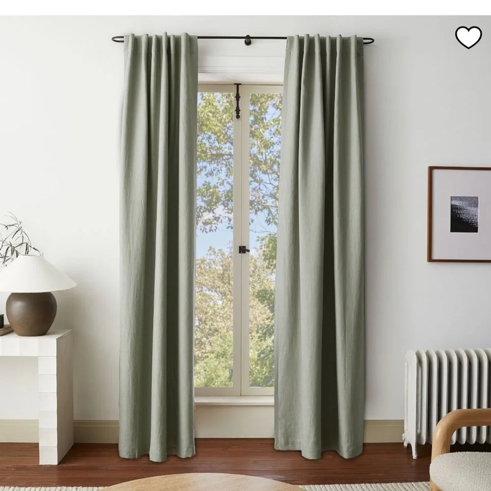 West Elm European Flax Linen Blackout Curtain Celadon Melange pair 48” x 84”